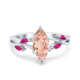 Infinity Twist Marquise Wedding Ring Simulated Cubic Zirconia & Ruby 925 Sterling Silver