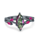 Infinity Twist Marquise Wedding Ring Simulated Cubic Zirconia & Ruby 925 Sterling Silver