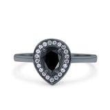 Teardrop Pear Art Deco Wedding Bridal Engagement Ring Round Simulated Cubic Zirconia 925 Sterling Silver