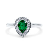 Teardrop Pear Art Deco Wedding Bridal Engagement Ring Round Simulated Cubic Zirconia 925 Sterling Silver