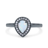 Teardrop Pear Art Deco Wedding Bridal Engagement Ring Round Simulated Cubic Zirconia 925 Sterling Silver