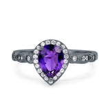Halo Pear Shape Wedding Engagement Ring Round Simulated Cubic Zirconia 925 Sterling Silver