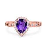Halo Pear Shape Wedding Engagement Ring Round Simulated Cubic Zirconia 925 Sterling Silver