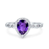 Halo Pear Shape Wedding Engagement Ring Round Simulated Cubic Zirconia 925 Sterling Silver