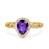 Halo Pear Shape Wedding Engagement Ring Round Simulated Cubic Zirconia 925 Sterling Silver