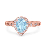 Halo Pear Shape Wedding Engagement Ring Round Simulated Cubic Zirconia 925 Sterling Silver