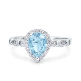 Halo Pear Shape Wedding Engagement Ring Round Simulated Cubic Zirconia 925 Sterling Silver