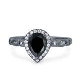 Halo Pear Shape Wedding Engagement Ring Round Simulated Cubic Zirconia 925 Sterling Silver