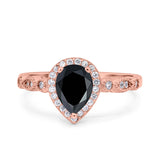 Halo Pear Shape Wedding Engagement Ring Round Simulated Cubic Zirconia 925 Sterling Silver