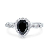 Halo Pear Shape Wedding Engagement Ring Round Simulated Cubic Zirconia 925 Sterling Silver