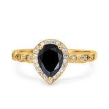 Halo Pear Shape Wedding Engagement Ring Round Simulated Cubic Zirconia 925 Sterling Silver