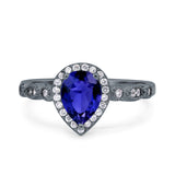 Halo Pear Shape Wedding Engagement Ring Round Simulated Cubic Zirconia 925 Sterling Silver