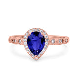 Halo Pear Shape Wedding Engagement Ring Round Simulated Cubic Zirconia 925 Sterling Silver