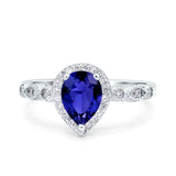 Halo Pear Shape Wedding Engagement Ring Round Simulated Cubic Zirconia 925 Sterling Silver