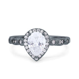Halo Pear Shape Wedding Engagement Ring Round Simulated Cubic Zirconia 925 Sterling Silver