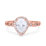Halo Pear Shape Wedding Engagement Ring Round Simulated Cubic Zirconia 925 Sterling Silver