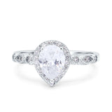 Halo Pear Shape Wedding Engagement Ring Round Simulated Cubic Zirconia 925 Sterling Silver