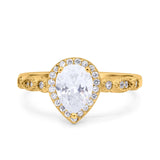 Halo Pear Shape Wedding Engagement Ring Round Simulated Cubic Zirconia 925 Sterling Silver