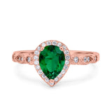 Halo Pear Shape Wedding Engagement Ring Round Simulated Cubic Zirconia 925 Sterling Silver