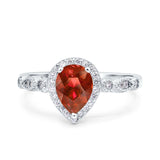 Halo Pear Shape Wedding Engagement Ring Round Simulated Cubic Zirconia 925 Sterling Silver