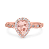 Halo Pear Shape Wedding Engagement Ring Round Simulated Cubic Zirconia 925 Sterling Silver