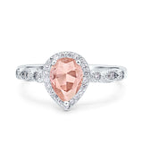Halo Pear Shape Wedding Engagement Ring Round Simulated Cubic Zirconia 925 Sterling Silver