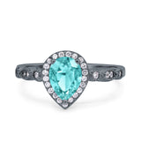 Halo Pear Shape Wedding Engagement Ring Round Simulated Cubic Zirconia 925 Sterling Silver