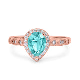 Halo Pear Shape Wedding Engagement Ring Round Simulated Cubic Zirconia 925 Sterling Silver