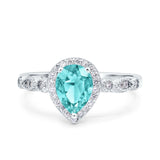 Halo Pear Shape Wedding Engagement Ring Round Simulated Cubic Zirconia 925 Sterling Silver