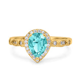 Halo Pear Shape Wedding Engagement Ring Round Simulated Cubic Zirconia 925 Sterling Silver