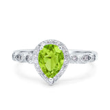 Halo Pear Shape Wedding Engagement Ring Round Simulated Cubic Zirconia 925 Sterling Silver