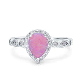 Halo Pear Shape Wedding Engagement Ring Round Simulated Cubic Zirconia 925 Sterling Silver