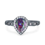 Halo Pear Shape Wedding Engagement Ring Round Simulated Cubic Zirconia 925 Sterling Silver