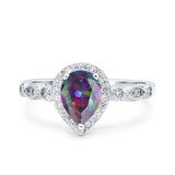 Halo Pear Shape Wedding Engagement Ring Round Simulated Cubic Zirconia 925 Sterling Silver
