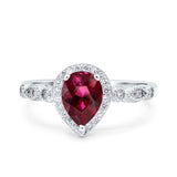 Halo Pear Shape Wedding Engagement Ring Round Simulated Cubic Zirconia 925 Sterling Silver
