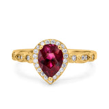 Halo Pear Shape Wedding Engagement Ring Round Simulated Cubic Zirconia 925 Sterling Silver