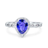 Halo Pear Shape Wedding Engagement Ring Round Simulated Cubic Zirconia 925 Sterling Silver