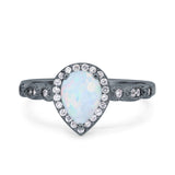 Halo Pear Shape Wedding Engagement Ring Round Simulated Cubic Zirconia 925 Sterling Silver