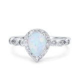 Halo Pear Shape Wedding Engagement Ring Round Simulated Cubic Zirconia 925 Sterling Silver