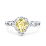 Halo Pear Shape Wedding Engagement Ring Round Simulated Cubic Zirconia 925 Sterling Silver