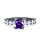 Art Deco Wedding Bridal Ring Round Simulated Cubic Zirconia 925 Sterling Silver