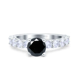 Art Deco Wedding Bridal Ring Round Simulated Cubic Zirconia 925 Sterling Silver