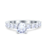 Art Deco Wedding Bridal Ring Round Simulated Cubic Zirconia 925 Sterling Silver