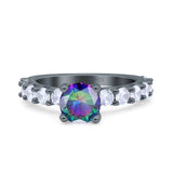 Art Deco Wedding Bridal Ring Round Simulated Cubic Zirconia 925 Sterling Silver