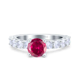 Art Deco Wedding Bridal Ring Round Simulated Cubic Zirconia 925 Sterling Silver