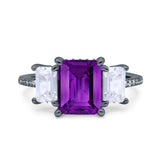 Three Stone Radiant Cut Wedding Engagement Bridal Ring Round Simulated Cubic Zirconia 925 Sterling Silver