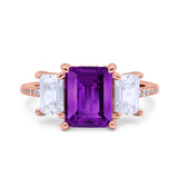 Three Stone Radiant Cut Wedding Engagement Bridal Ring Round Simulated Cubic Zirconia 925 Sterling Silver