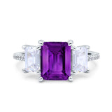 Three Stone Radiant Cut Wedding Engagement Bridal Ring Round Simulated Cubic Zirconia 925 Sterling Silver