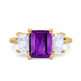 Three Stone Radiant Cut Wedding Engagement Bridal Ring Round Simulated Cubic Zirconia 925 Sterling Silver