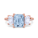 Three Stone Radiant Cut Wedding Engagement Bridal Ring Round Simulated Cubic Zirconia 925 Sterling Silver